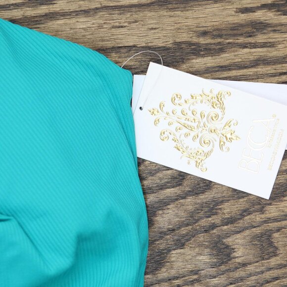 NWT Becca Womens Standard Modern Edge High-Leg One Piece Swimsuit Peacock Blue L - Picture 6 of 8